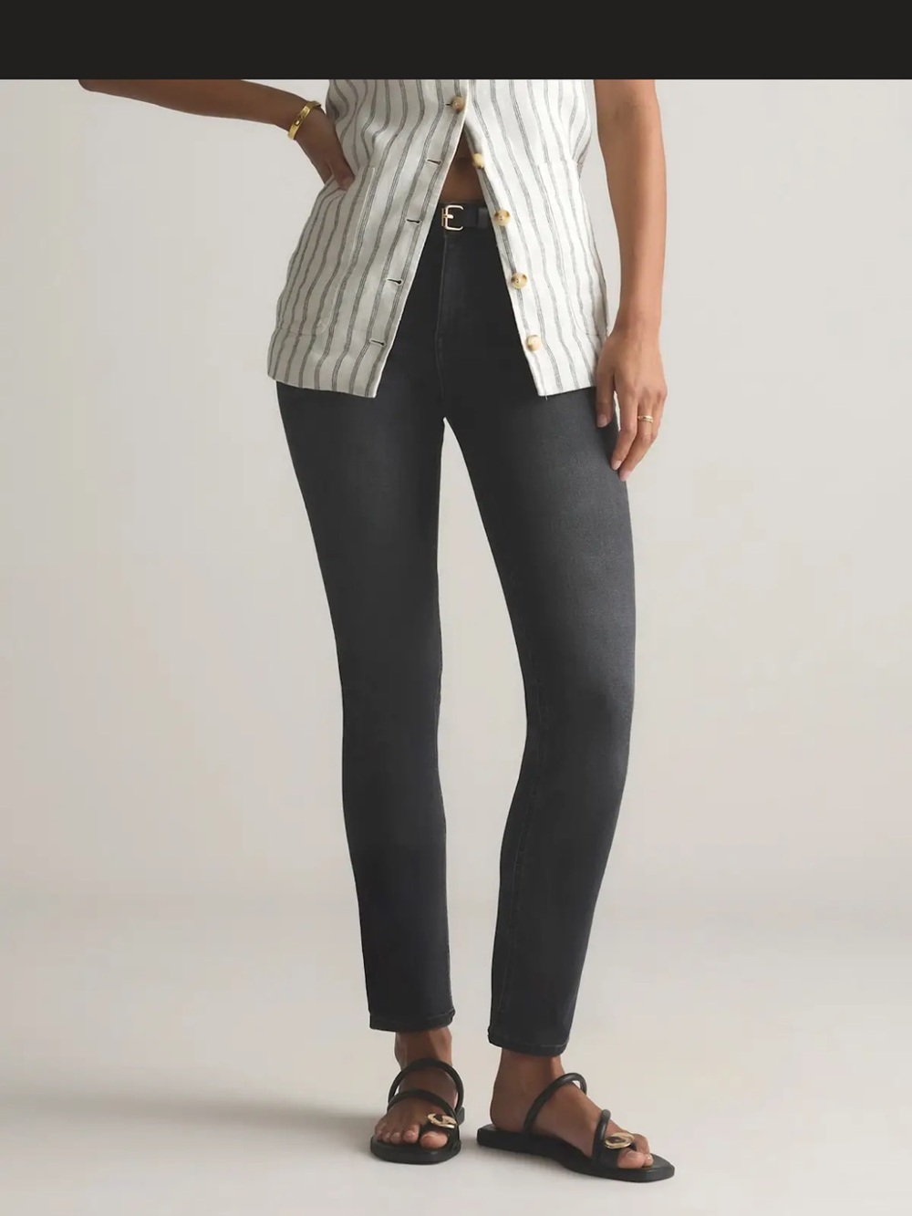 Quince Luna Stretch Slim Straight Jeans Wms 30 Faded Black